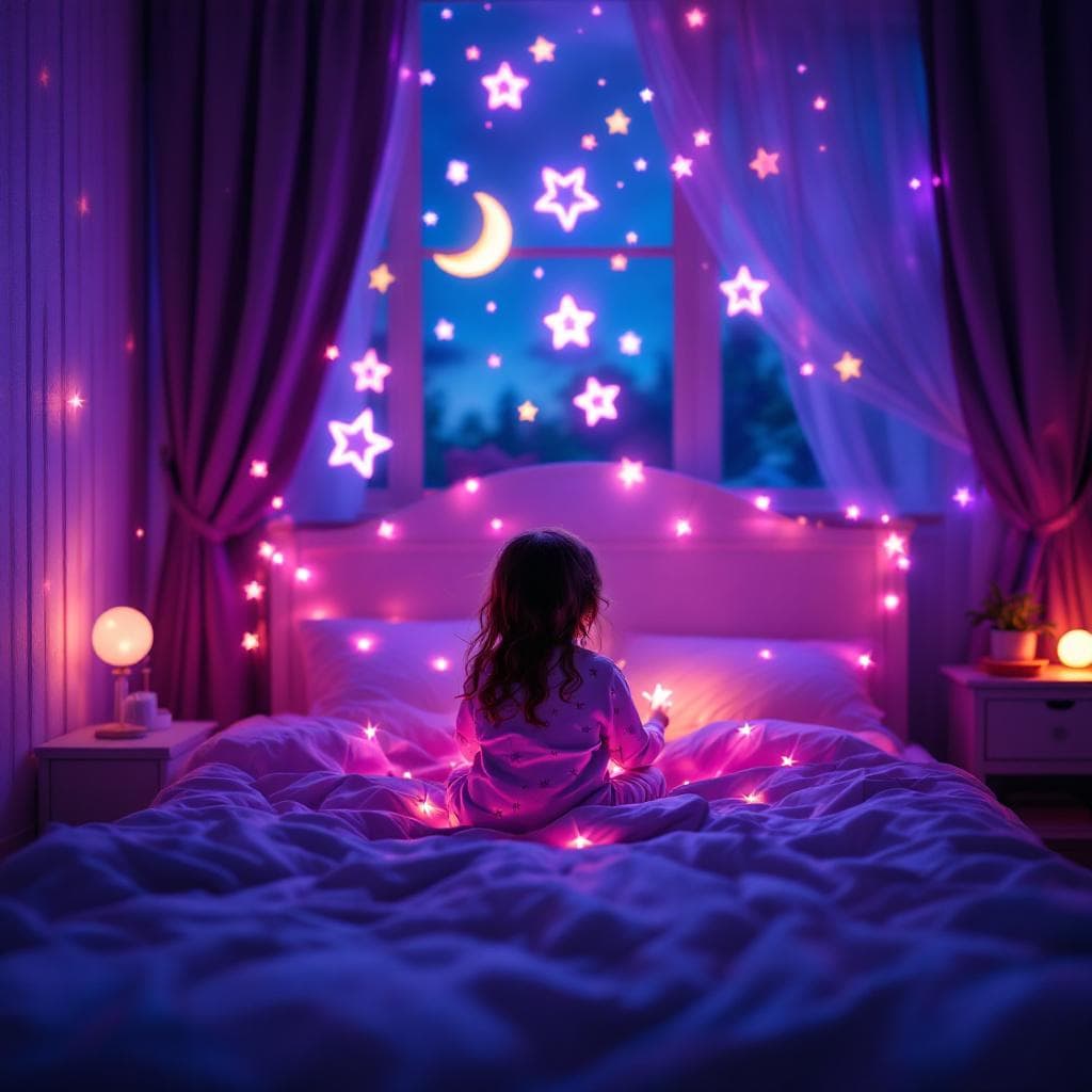 Magical bedtime scene with parent and child
